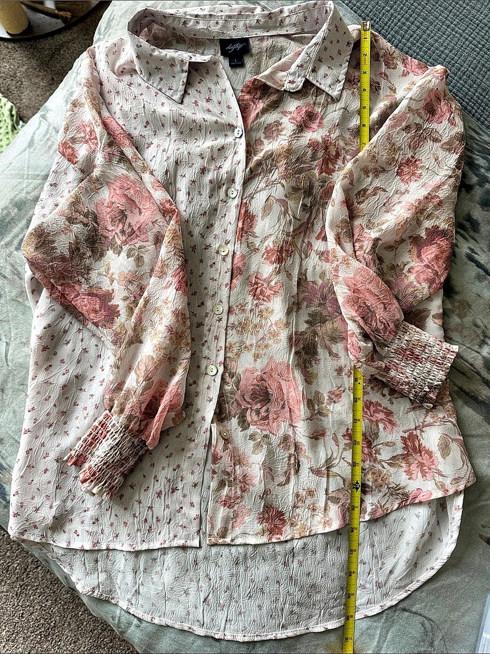DayTrip Floral Button Down Shirt in Pink, peach & White